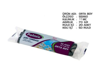 Standart Orta Boy Çöp Torbası 55*60